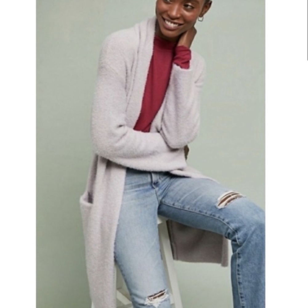 Anthropologie sleeping on snow thorton mauve purple fuzzy longline cardigan